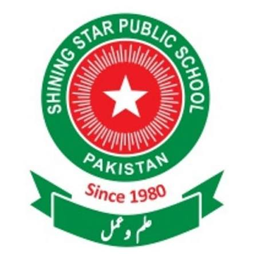 Shining Star Public School crest: a white star on red, ringed in green, with the motto Ilm o Amal